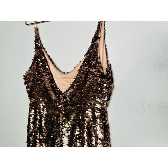 SALONI Aidan Bronze Copper Sequin Mesh Sleeveless V-Neck Sheath Dress Size US 6 - Picture 11 of 16